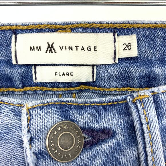 MM Vintage Jeans Women's Sz 26 Distressed Flare Crop Mid Rise Blue Five Pockets - Picture 6 of 8